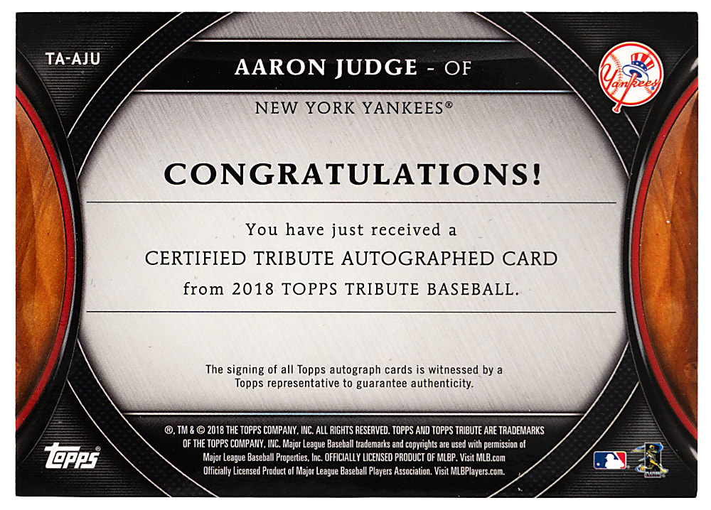 2018 Topps Tribute Aaron Judge Certified Autograph (Home Jersey) Pose Orange Parallel #/25