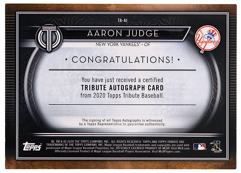 2020 Topps Tribute Aaron Judge Certified Autograph Red Parallel #06/10