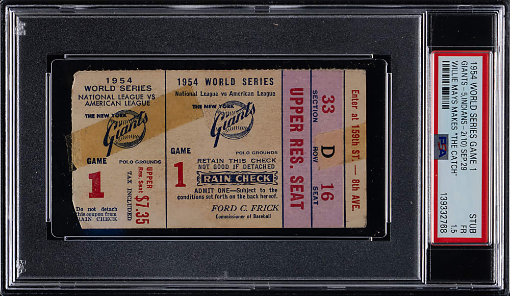 1954 World Series New York Giants vs. Cleveland Indians Game 1 Ticket Stub PSA FAIR 1.5 - Willie Mays Makes "The Catch"!