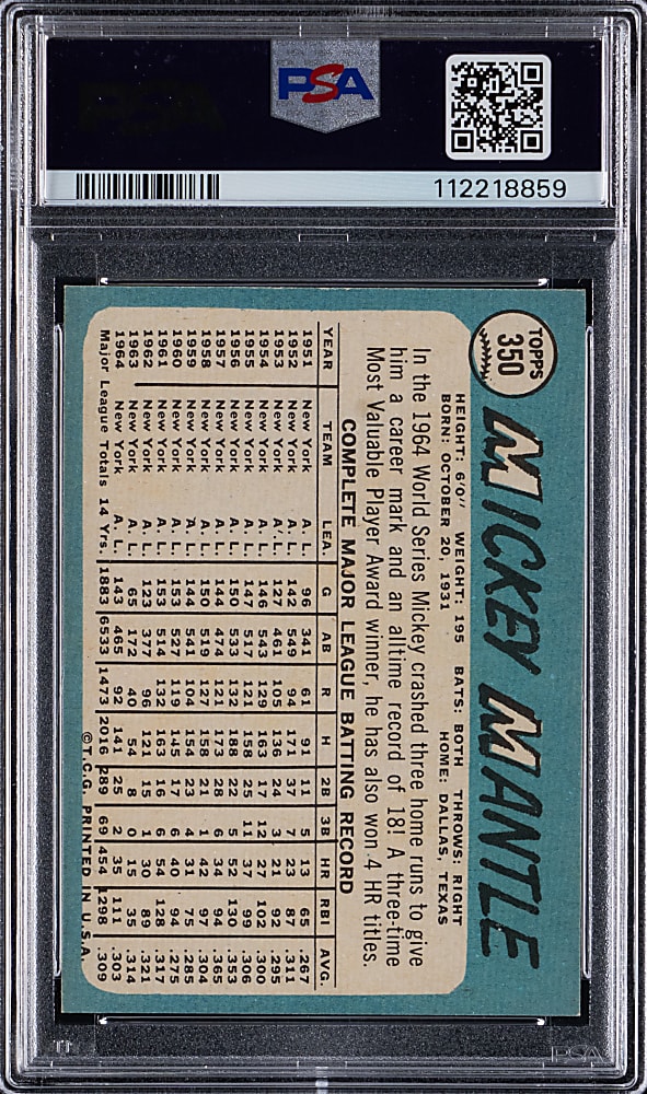 1965 Topps #350 Mickey Mantle PSA EX 5