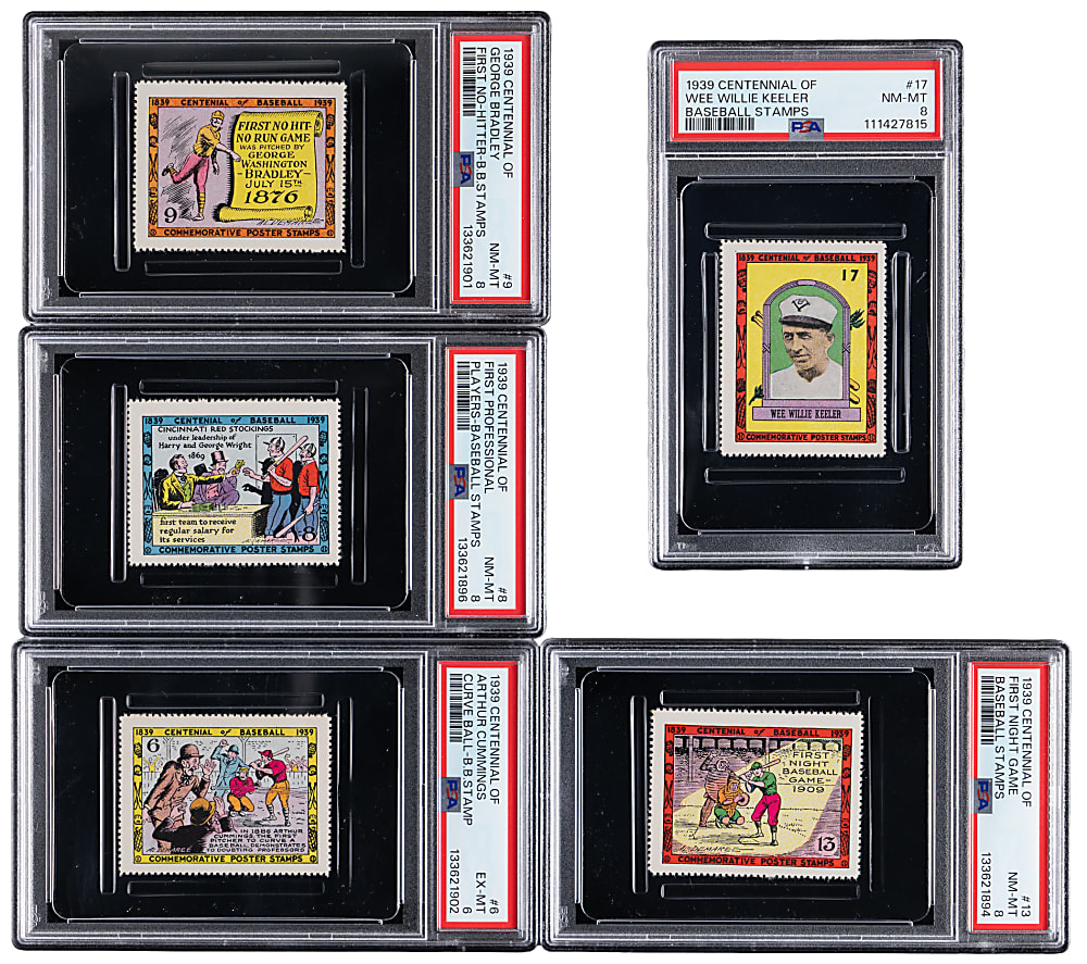 1939 Centennial of Baseball Partial Set (16/25) Stamps with Ty Cobb & Babe Ruth Plus (6) PSA Graded