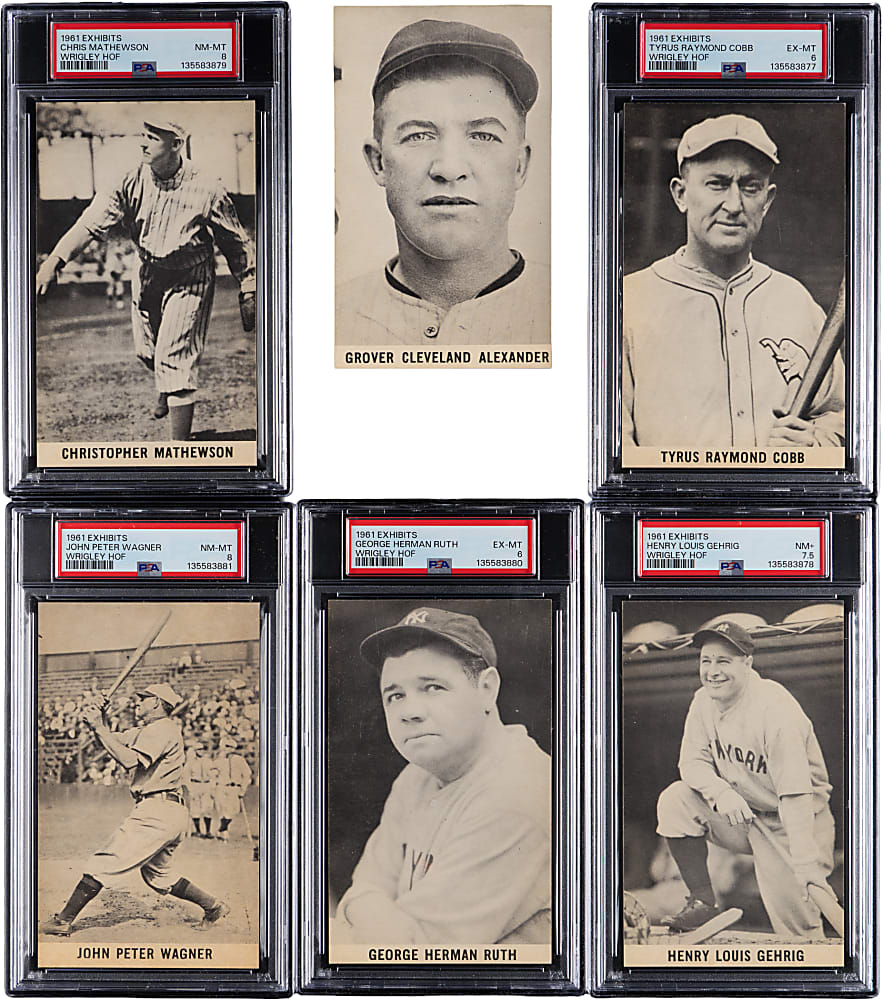 1961 Wrigley Field Hall of Fame Exhibits Complete Set (24) with (5) PSA Graded Including Cobb, Gehrig, Ruth & Wagner