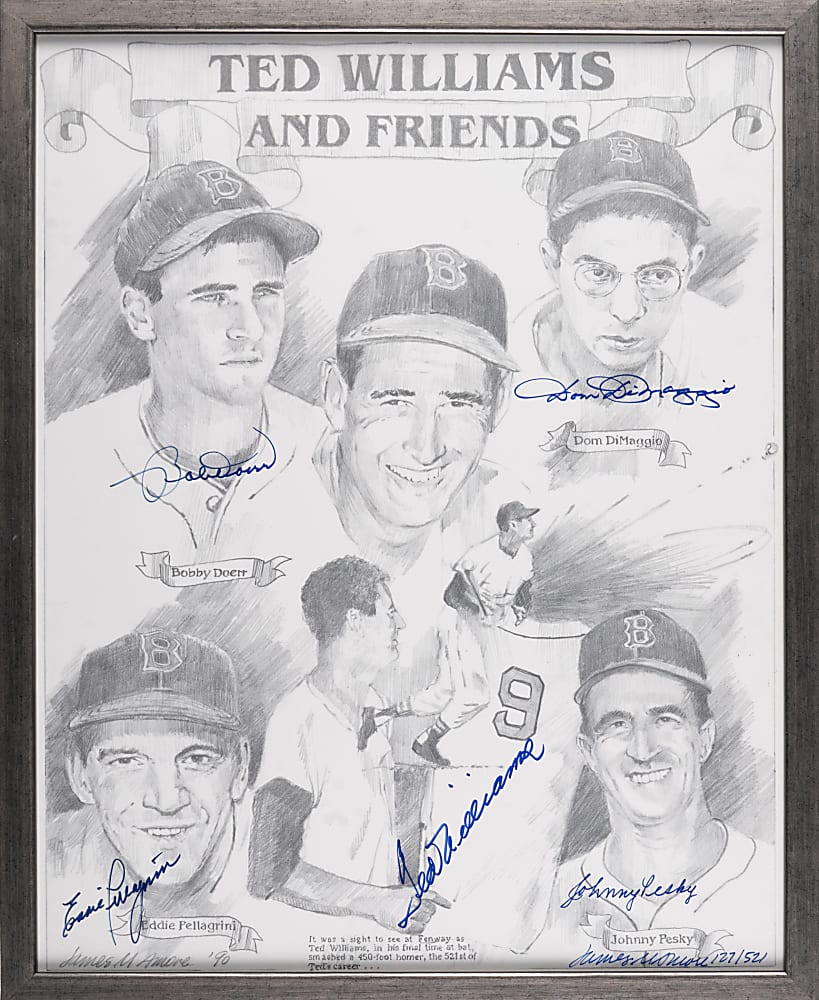 1990 "Ted Williams and Friends" Multi-Signed Limited-Edition Lithograph Framed Display with (5) Signatures