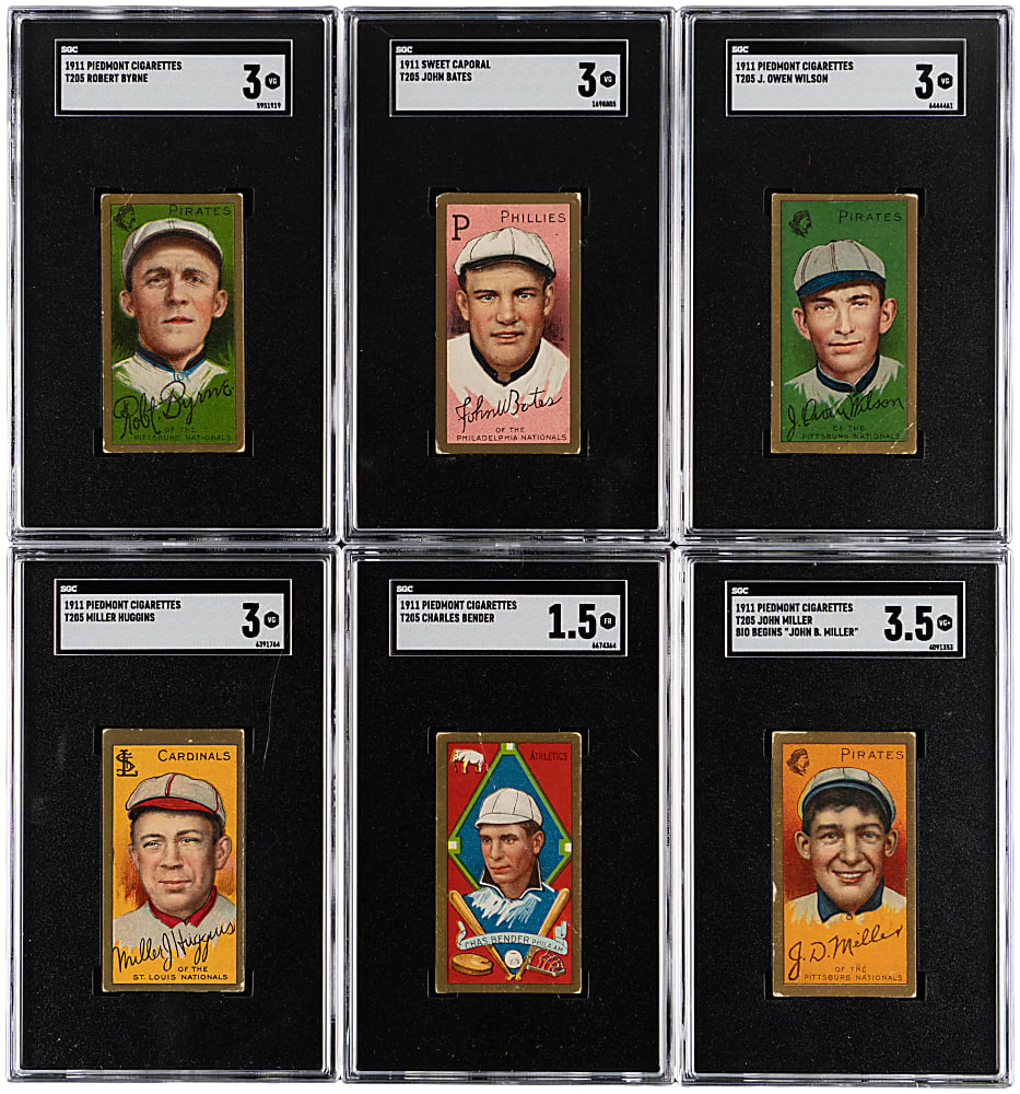 1911 T205 Gold Border SGC FAIR 1.5 to VG+ 3.5 Graded Collection (9) with Chief Bender & Miller Huggins