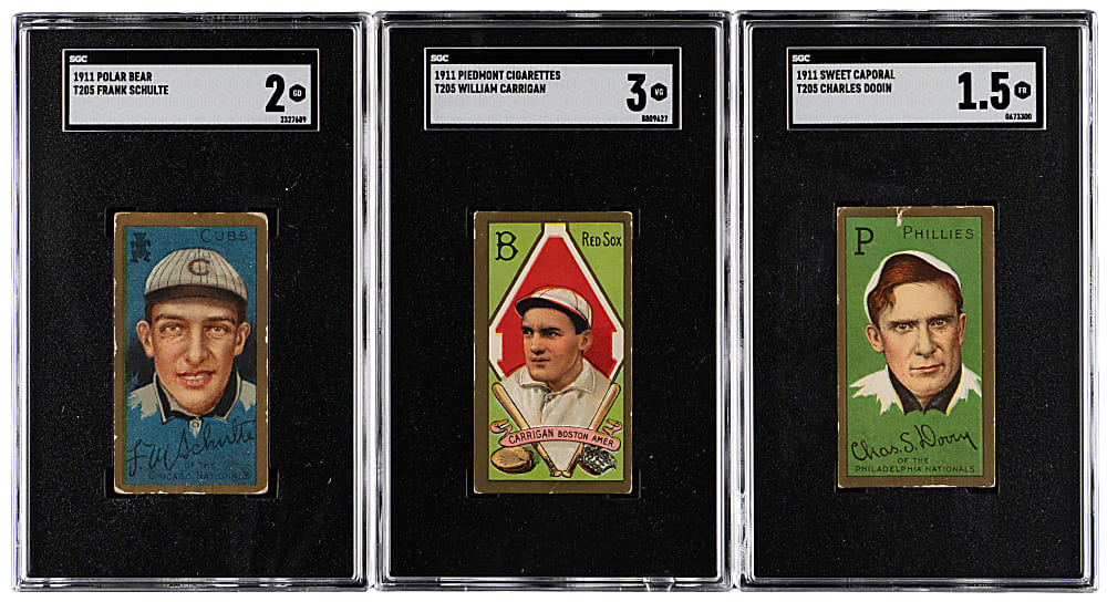 1911 T205 Gold Border SGC FAIR 1.5 to VG+ 3.5 Graded Collection (9) with Chief Bender & Miller Huggins