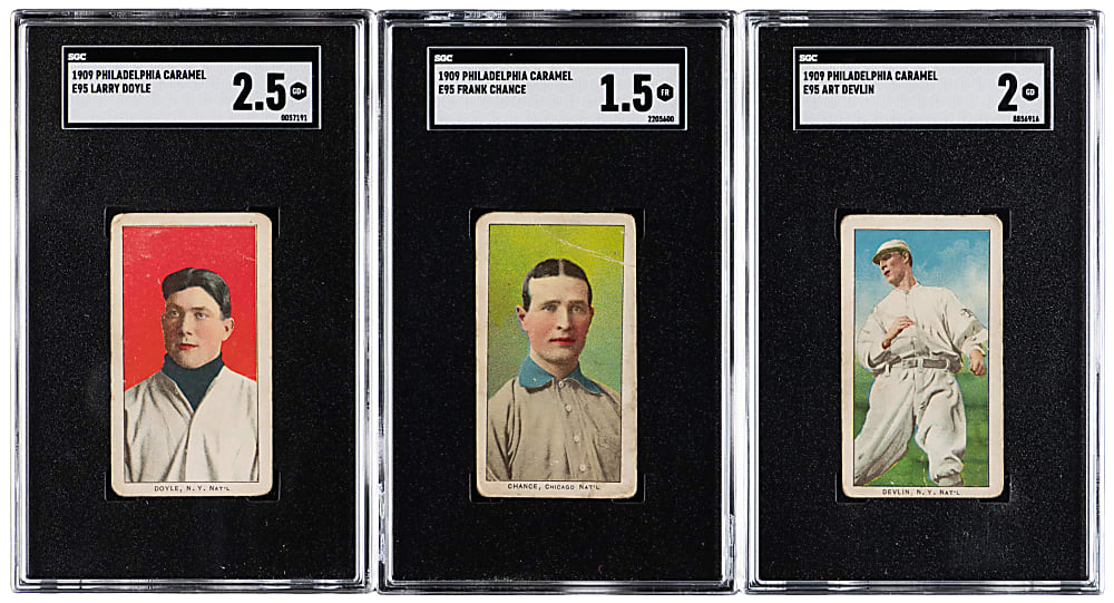 1909 E95 Philadelphia Caramel SGC FAIR 1.5 to GOOD+ 2.5 Graded Group (3) with Frank Chance