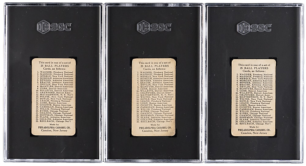 1909 E95 Philadelphia Caramel SGC FAIR 1.5 to GOOD+ 2.5 Graded Group (3) with Frank Chance