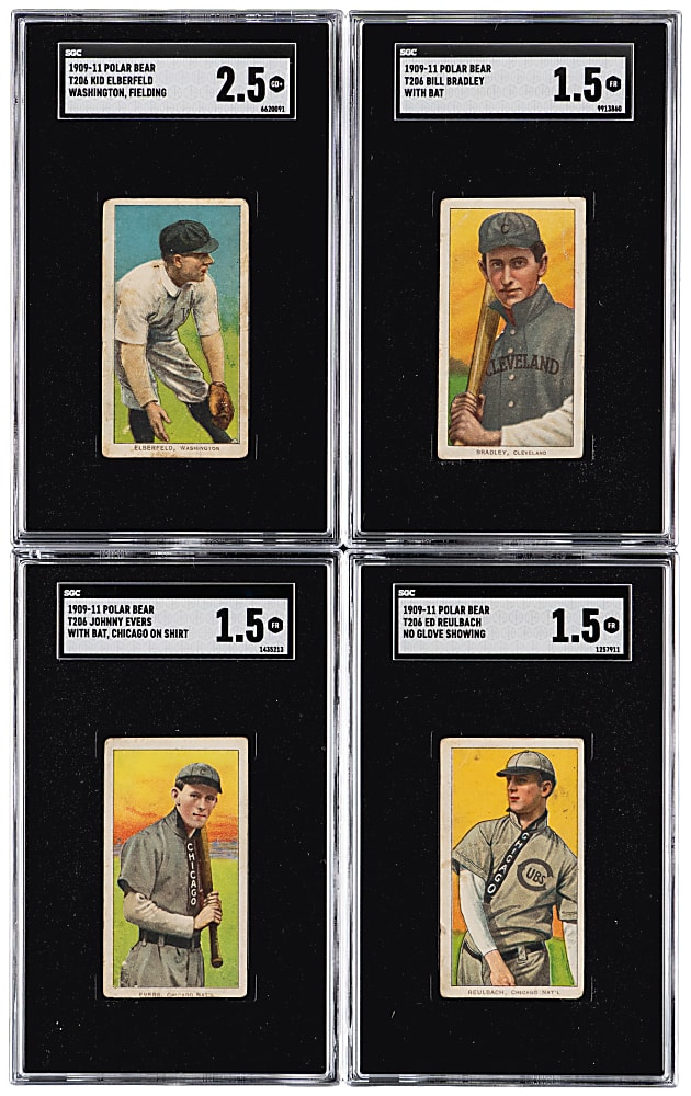 1909-1911 T206 White Border SGC FAIR 1.5 to GOOD+ 2.5 Polar Bear Back Group (4) with Johnny Evers