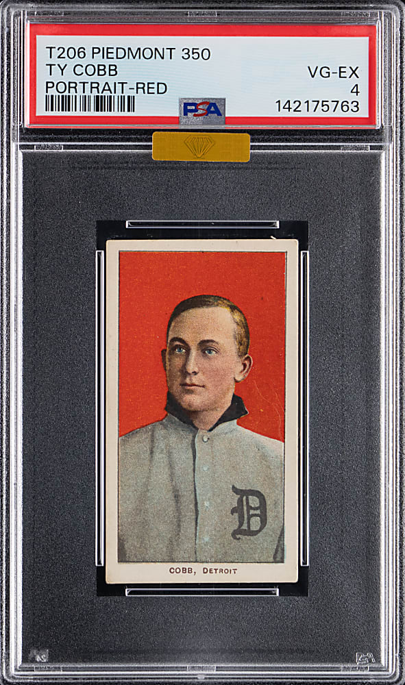 1909-1911 T206 White Border Ty Cobb Portrait Red Background PSA VG-EX 4 (MBA Gold Diamond)