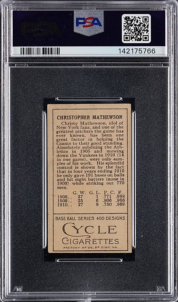 1911 T205 Gold Border Christy Mathewson "Cycle 1 Loss" Variation PSA VG 3