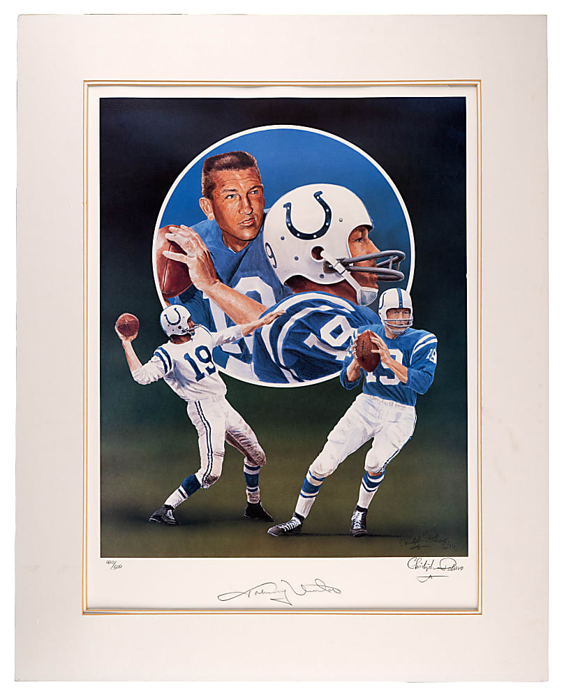 NFL Hall of Famer Signed Collectible Trio with Elway, E. Smith & Unitas