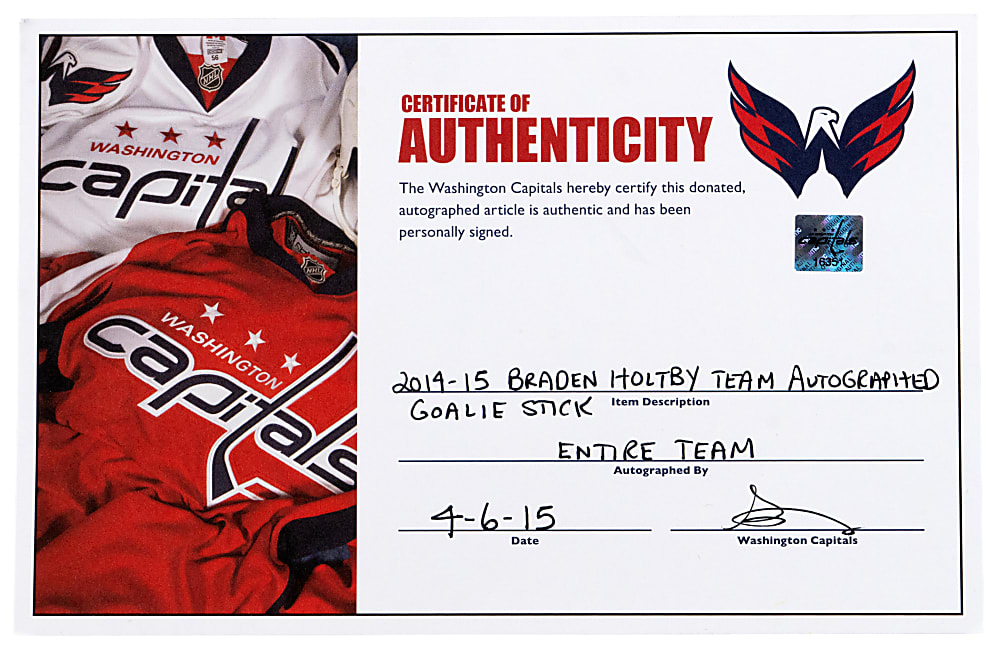 2014-2015 Washington Capitals Team-Signed Braden Holtby Game-Used Stick with (16) Signatures Including Ovechkin - Capitals Team COA
