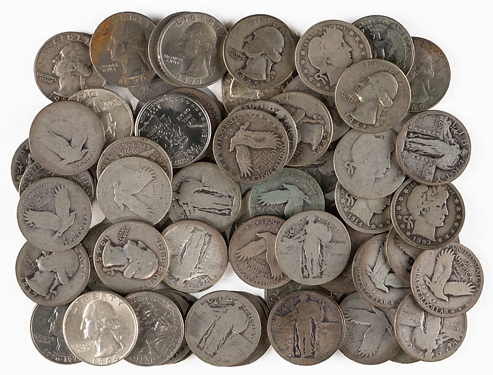 1893-2000 Quarter Collection (60) with (52) Barber/Standing Liberty/Washington Silver Coins