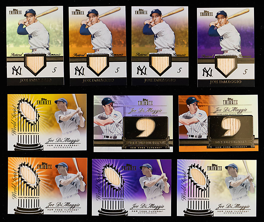 2012 Topps Tribute Joe DiMaggio Relics Near Rainbow Set Trio with (3) #1/1 - (15 Total Cards)