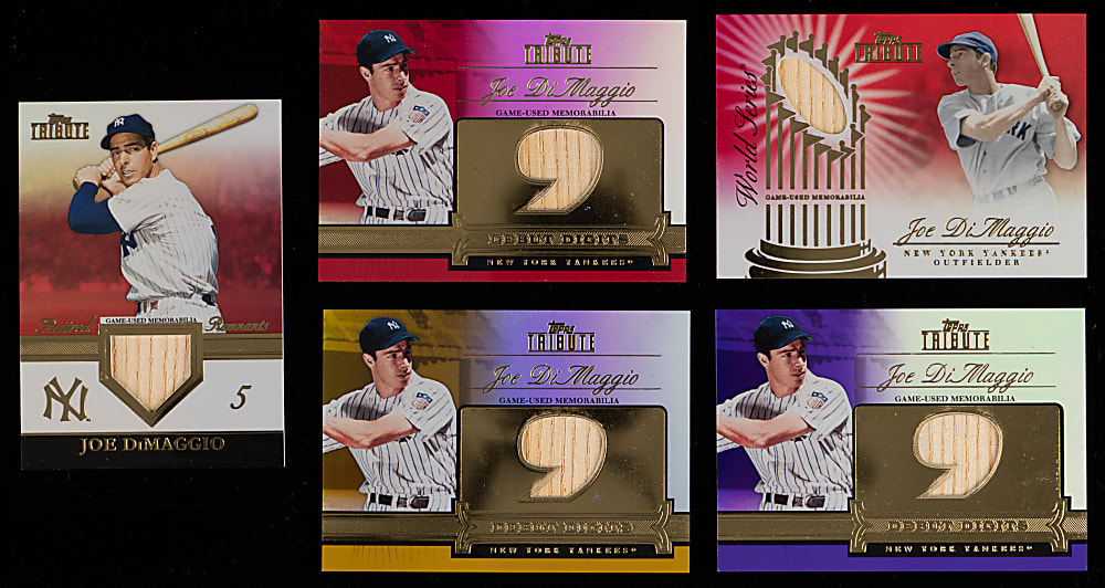 2012 Topps Tribute Joe DiMaggio Relics Near Rainbow Set Trio with (3) #1/1 - (15 Total Cards)