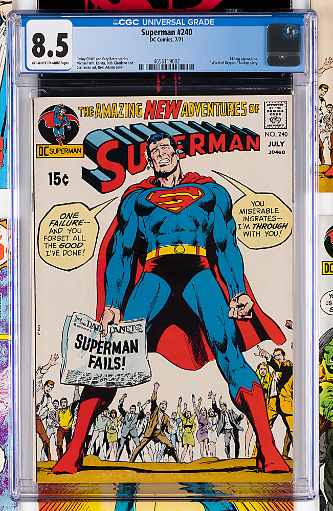 1960s-1990s DC Comic Collection (74) with Superman #233 Neal Adams Cover & CGC 8.5 Superman #240