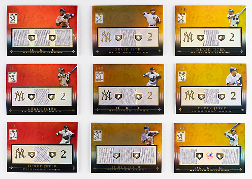 2010 Topps Tribute Derek Jeter Relics Complete/Near Rainbow Set Collection (27) with (3) #1/1