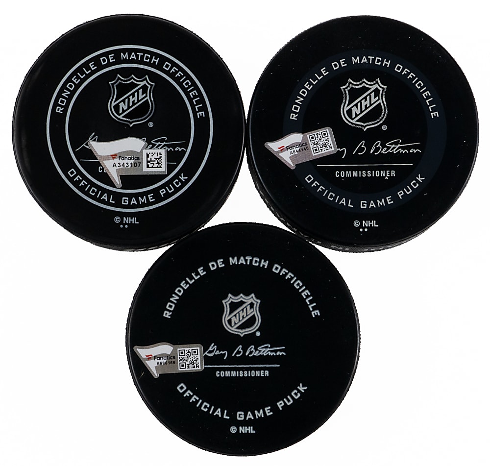 Alex Ovechkin "The Gr8 Chase" Signed & Inscribed Puck Trio with 600, 700 & 800 Inscriptions - All Fanatics