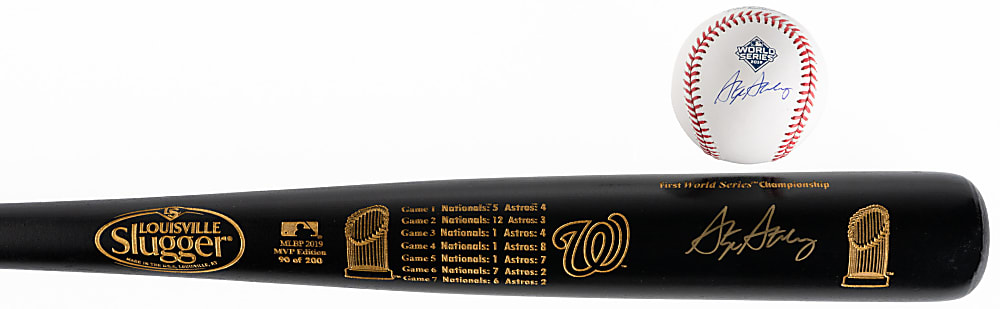Stephen Strasburg Signed 2019 World Series Pair with Baseball & Gorgeous Limited Edition (#90/200) Bat - Both Fanatics & MLB