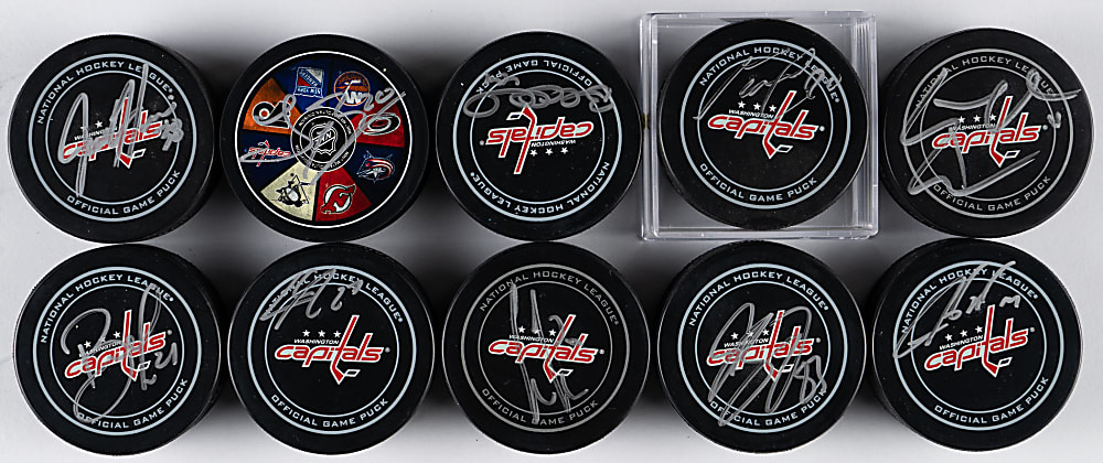Washington Capitals Signed Hockey Pucks (14) with Backstrom, Gartner & Alex Ovechkin
