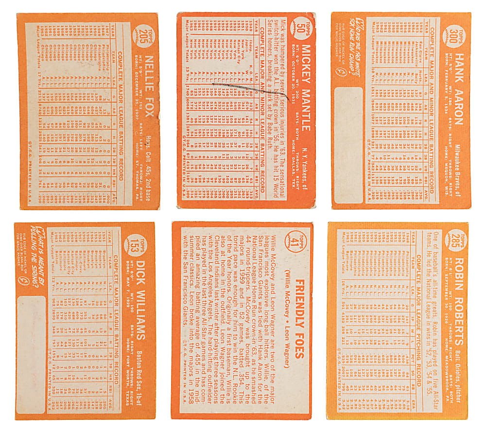 1964 Topps Partial Set (302/587) with Mickey Mantle & Hank Aaron