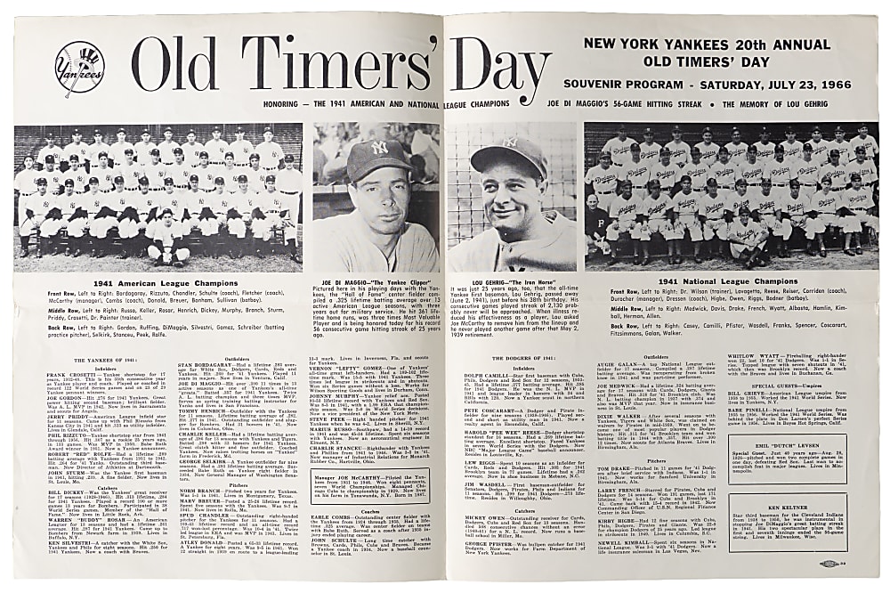 1959-1990 New York Yankees Old Timers Day Program Near Run (30) Plus Joe DiMaggio Signed 1966 Edition