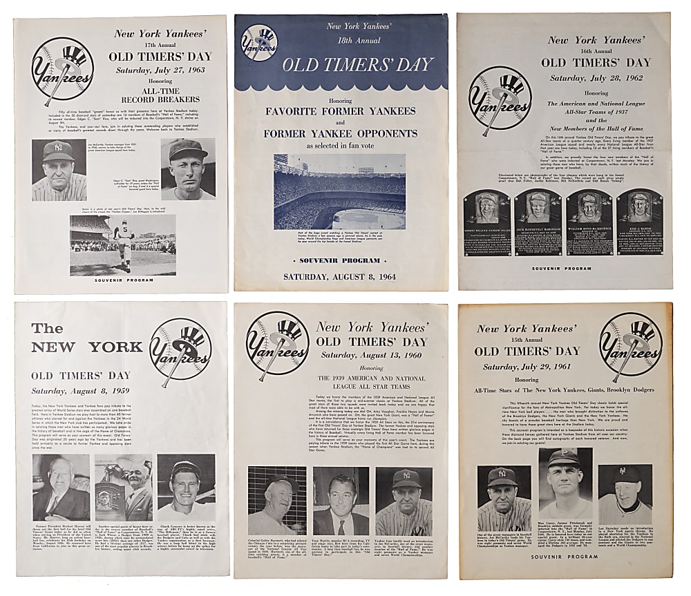 1959-1990 New York Yankees Old Timers Day Program Near Run (30) Plus Joe DiMaggio Signed 1966 Edition