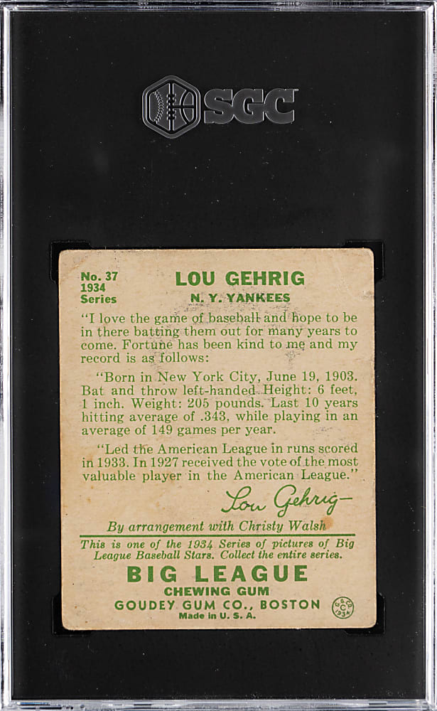 1934 Goudey #37 Lou Gehrig SGC FAIR 1.5
