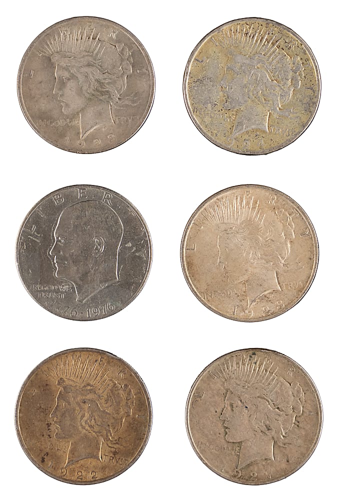 1820-1995 U.S./Foreign Coins (36) with (5) Peace Silver Dollars