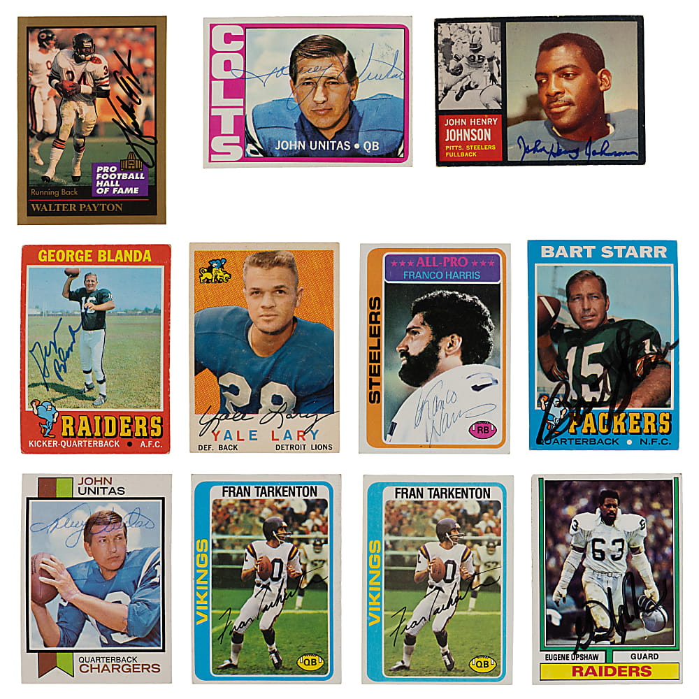 1959-1988 Football Hall of Fame & Star Signed Card Collection (33) with (2) Unitas, Payton & Starr - Loaded!