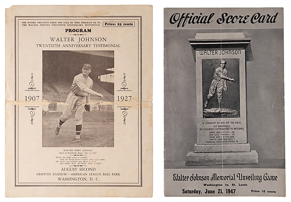1927-1954 Washington Senators Testimonial Programs (7) with 1927 & 1947 Walter Johnson, Stone, Travis, Griffith, Yost & Harris