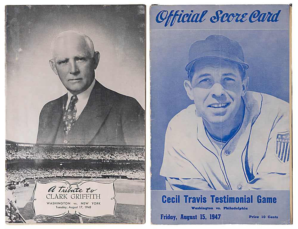 1927-1954 Washington Senators Testimonial Programs (7) with 1927 & 1947 Walter Johnson, Stone, Travis, Griffith, Yost & Harris