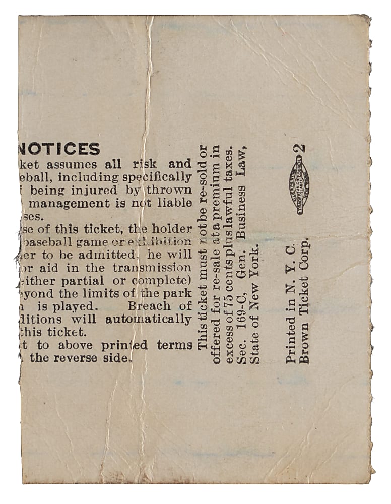 July 4th, 1941 Lou Gehrig Memorial Ticket Stub