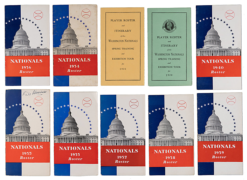 1930-1971 Washington Nationals/Senators Comprehensive Roster & Press Guide Collection (55) with Complete 1930-1952 Roster Run
