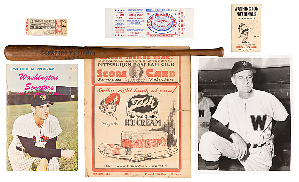 1924-1970 Washington Nationals/Senators Treasure Chest (22) with 1933 World Series Bat/Pennant Souvenir