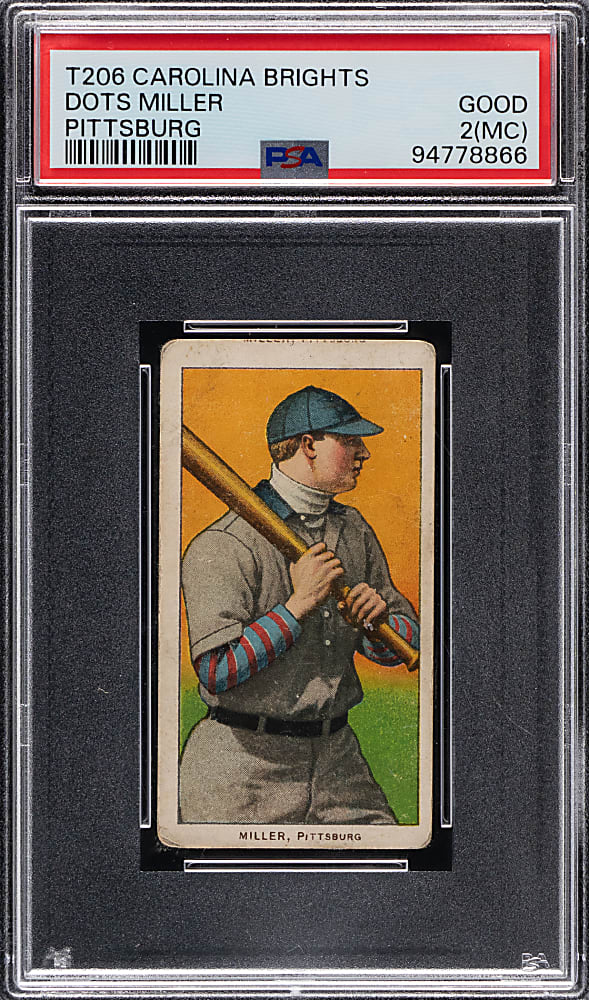 1909-1911 T206 White Border Dots Miller Carolina Brights Back PSA GOOD 2 (mc)