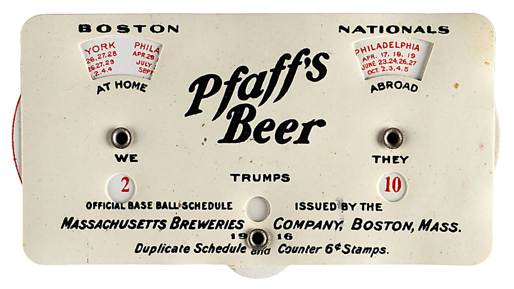 1916 Boston Red Sox & Boston Braves Celluloid Pocket Schedule with Brewery Advertising