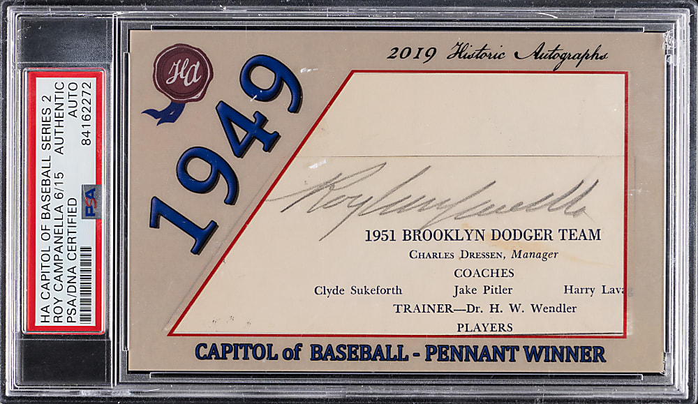 2019 Historic Autographs Capitol of Baseball Roy Campanella Signed Cut (#6/15) - PSA/DNA Authentic