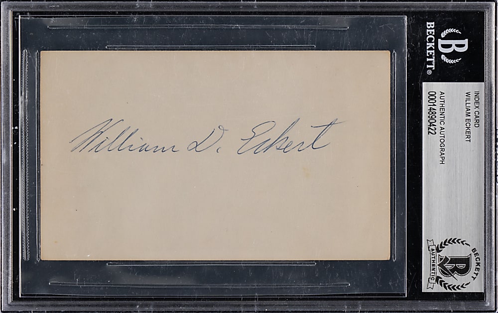 Scarce 4th MLB Commissioner William D. Eckert Full Name Signed Index Card - Beckett Authentic