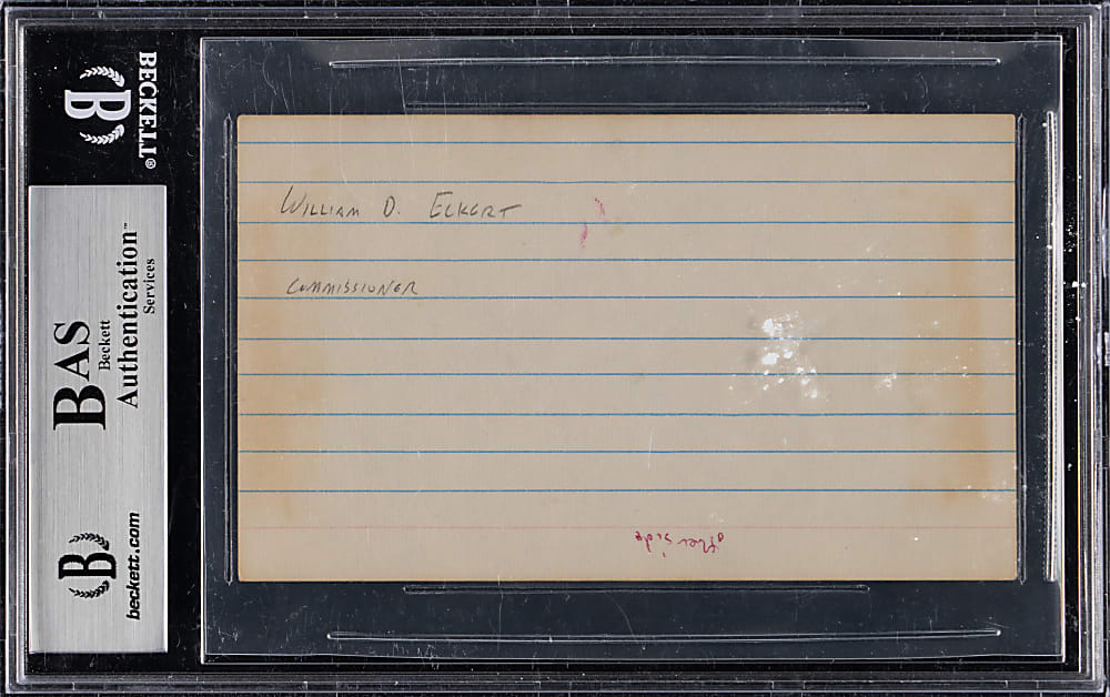 Scarce 4th MLB Commissioner William D. Eckert Full Name Signed Index Card - Beckett Authentic