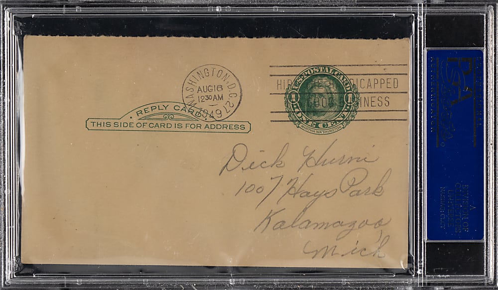 1949 Clark Griffith Signed Government Postcard - PSA/DNA Authentic