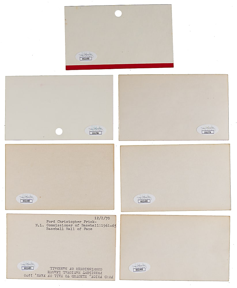 Hall of Fame Signed Index Cards (7) with Flick, Schalk & Rice - Each JSA Certified