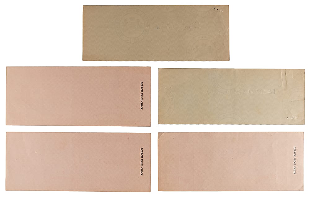 1950 Springfield Cubs & Montreal Royals Contract Purchase Payment Stubs (5) for Negro League Baltimore Elite Giants Jim Gilliam, Joe Black & "Toots" Ferrell