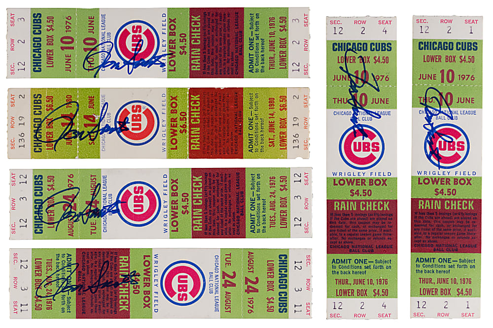 1976-1980 Ron Santo Signed Chicago Cubs Full Tickets (6) Including (1) with JSA COA
