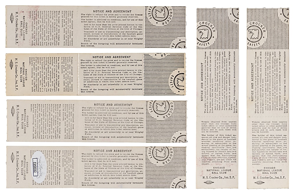 1976-1980 Ron Santo Signed Chicago Cubs Full Tickets (6) Including (1) with JSA COA