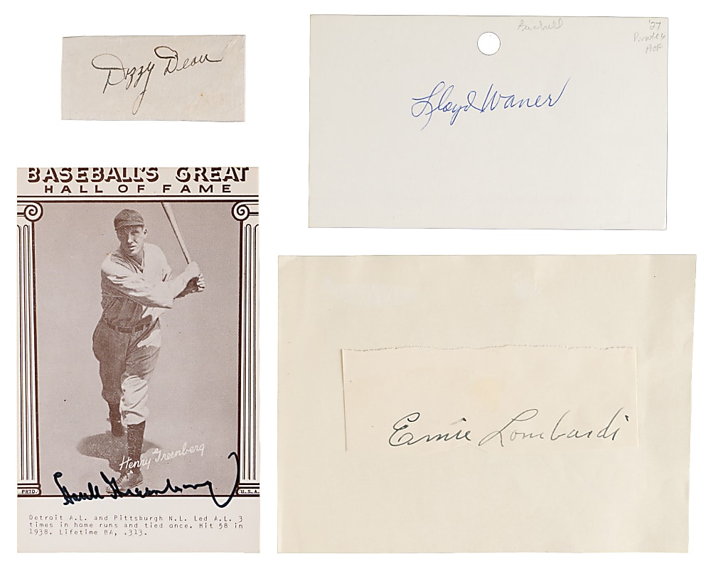 Hall of Famer Signed Flats (4) with Dean, Greenberg, Lombardi & L. Waner