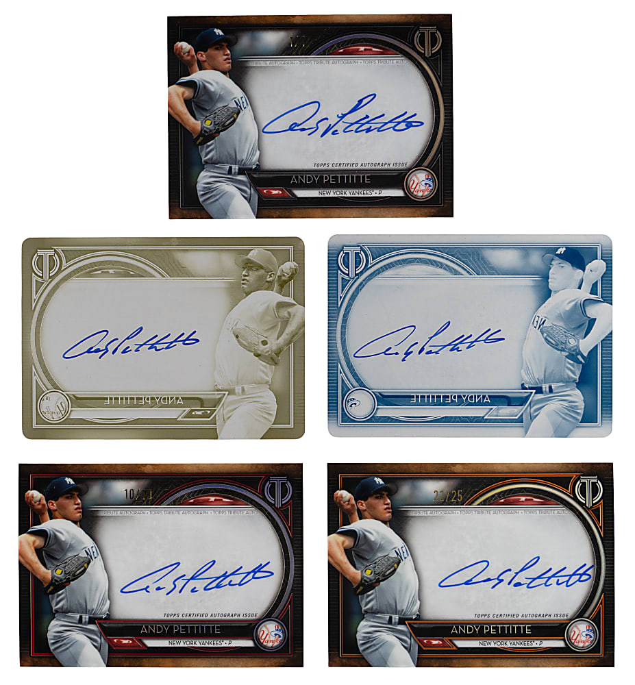 2020 Topps Tribute Andy Pettitte Certified Autograph Rainbow Set (5) Plus #1/1 Printing Plate Set (4)
