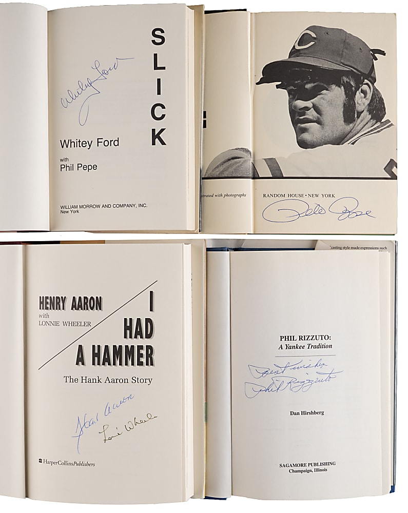 Hall of Fame & Superstar Signed Hardback Book Collection (7) with (3) Pete Rose & Hank Aaron