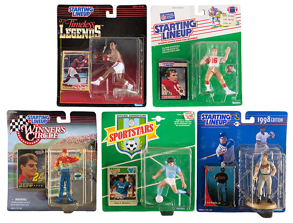 1980s-1990s Sealed Sport/Non-Sport Figures (8) with Rare Playmates TMNT Raphael, Titan WWF Hulk Hogan & Kenner SLU Michael Jordan