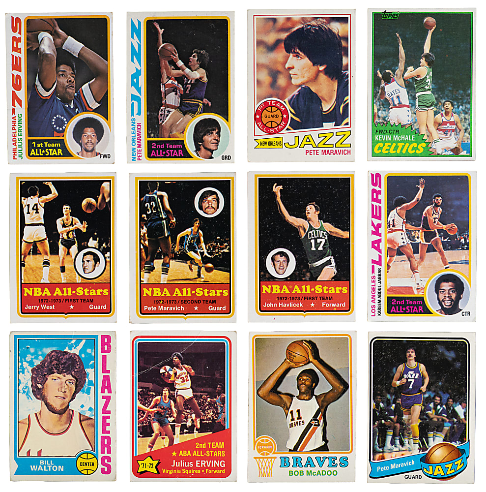 1971-1982 Basketball Hall of Fame & Star Card Collection (97) with Abdul-Jabbar, Chamberlain, Erving & Maravich
